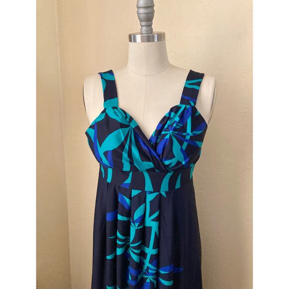 NWD New Woman Designs Women's Dress Size M Maxi Blue Green Floral Sleeveless - Picture 3 of 7